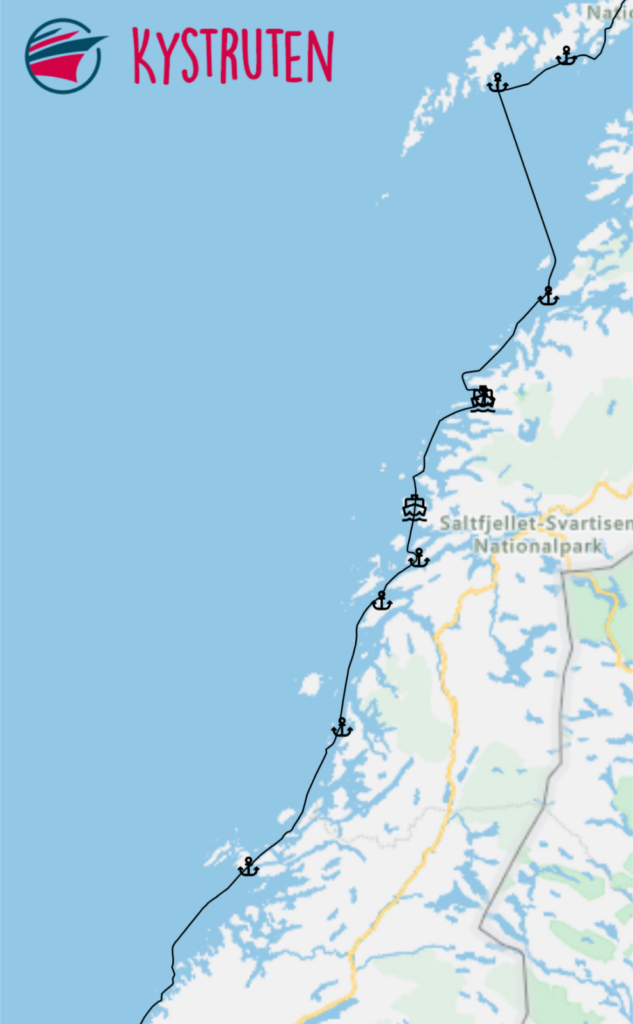 Polarkreis  – Nesna  – Sandnessjøen  – Brønnøysund  – Rørvik
